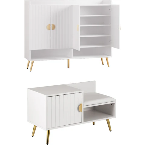 Artiss Shoe Cabinet Bench Set - White