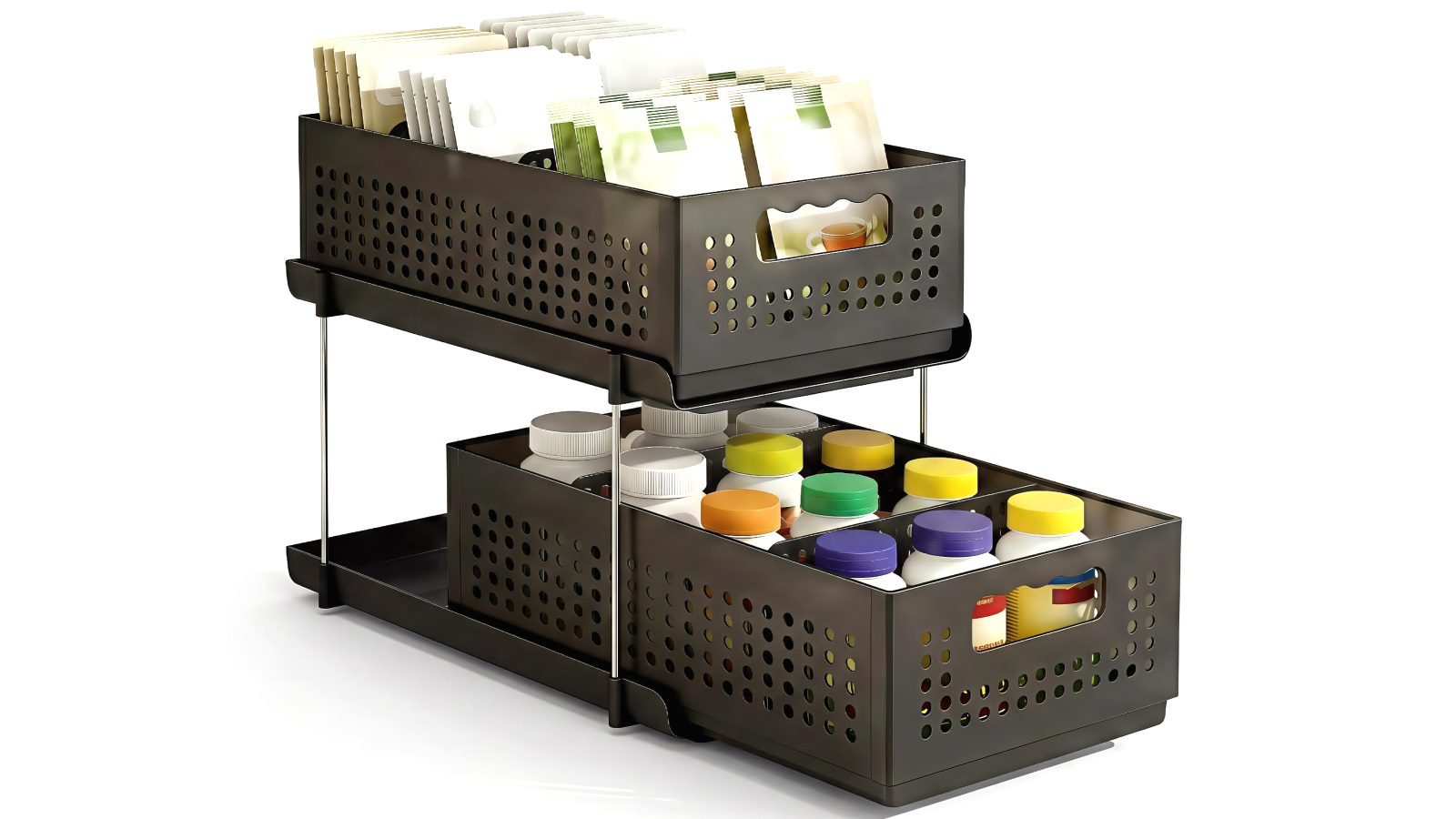 Artiss Under Sink 2 Tier Pull Out Drawer with Removable Baskets and Divider Organizer