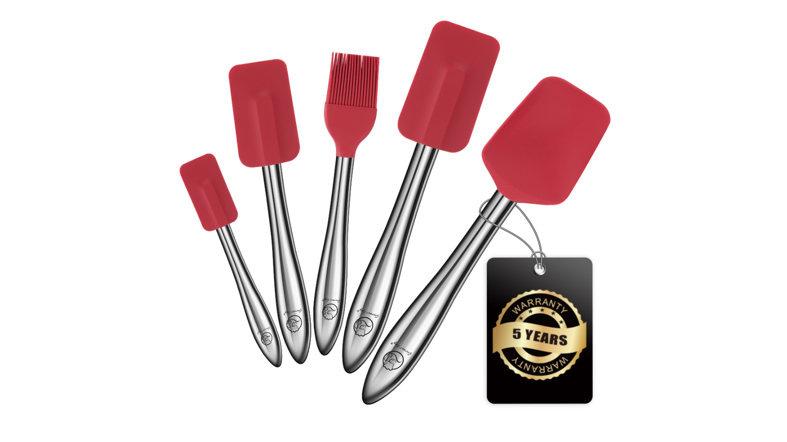 Gourmet Easy 5 Piece Silicone Spatula Set with Stainless Steel Handle - Red