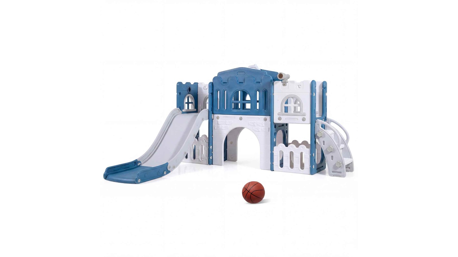 Costway Play Slide with Basketball Hoop Climber Playset - Blue