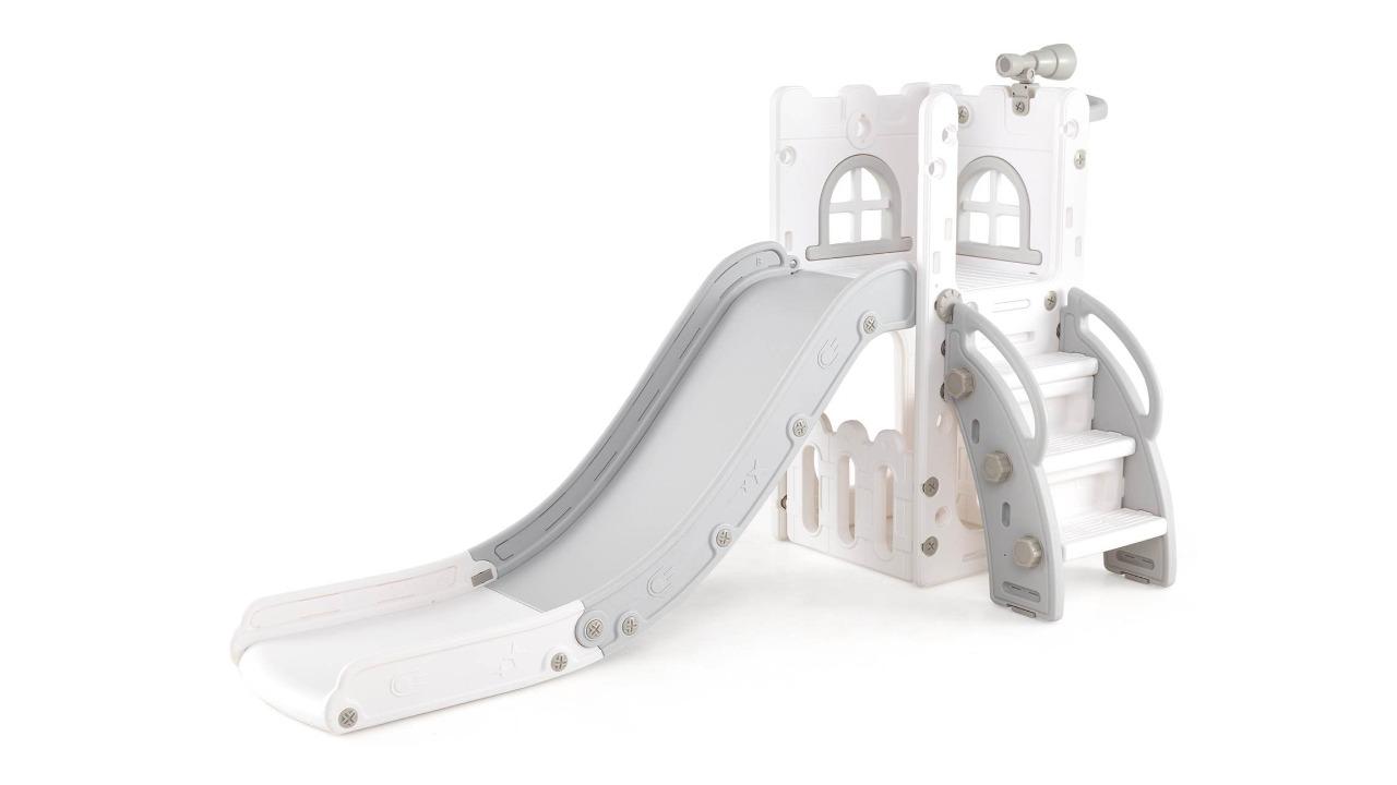 Costway 6-in-1 Slide Playset with Basketball Hoop - Grey
