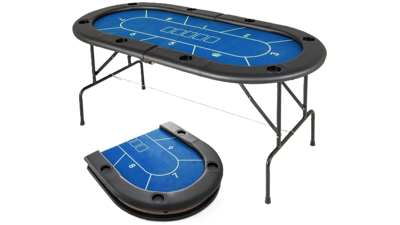 Costway 8-Player Folding Poker Table with Comfy Armrest - Blue