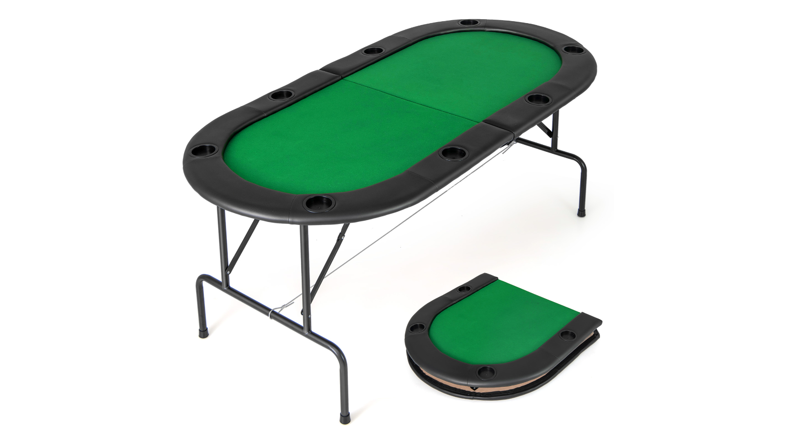 Costway 8 Player Folding Poker Table Cardboard Game with Comfy Armrest - Green