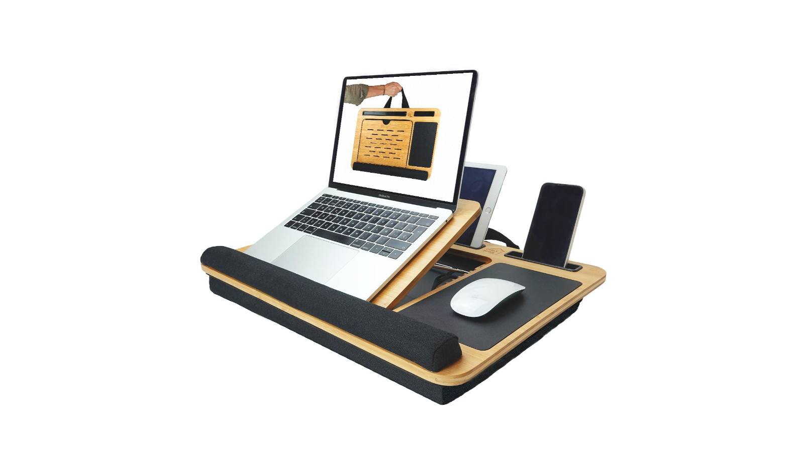 YS Bamboo Laptop Desk with Cushion and Angle Adjustable