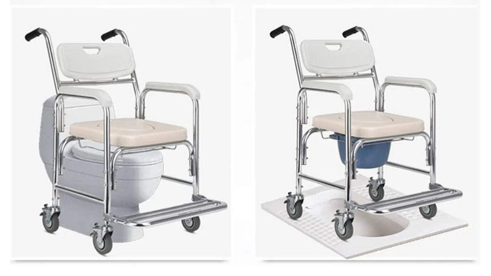YS Mobile Bathroom Toilet Commode Chair Aluminum Wheelchair