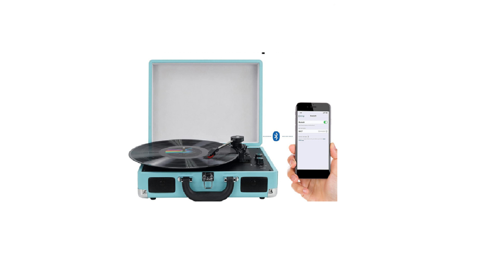 YS Blue Retro 3-Speed Vinyl Record Player Briefcase Turntable