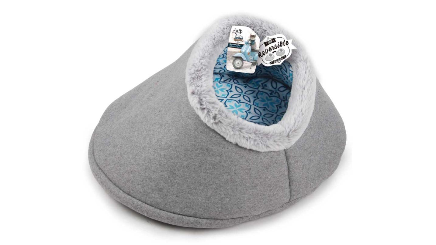 Big Bedding Australia Retro Faux Felt Fabric Cat Reversible Igloo Bed - Grey 