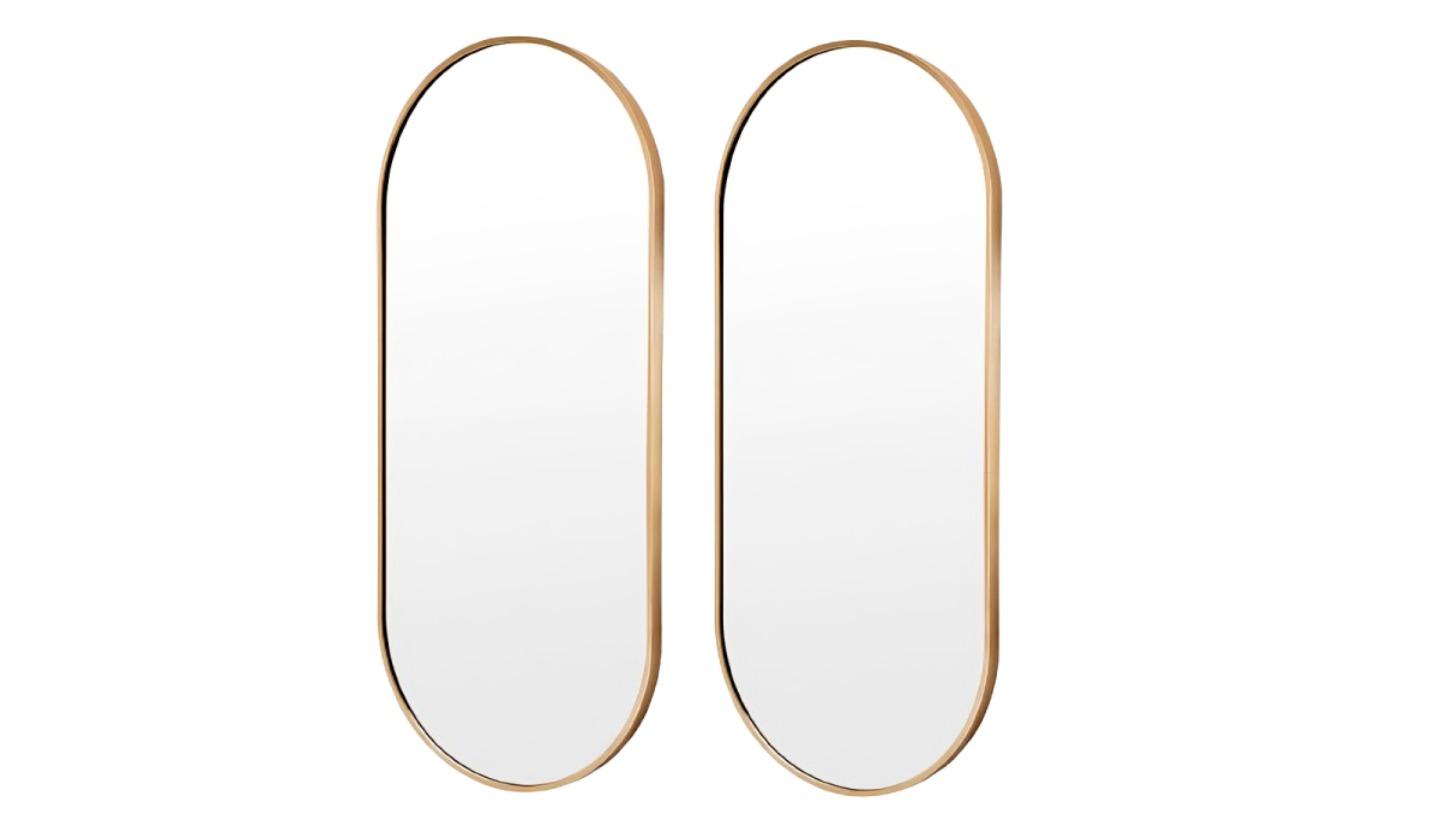 La Bella Set of 2 Gold Oval Frame Makeup Wall Mirror - 45 x 100cm