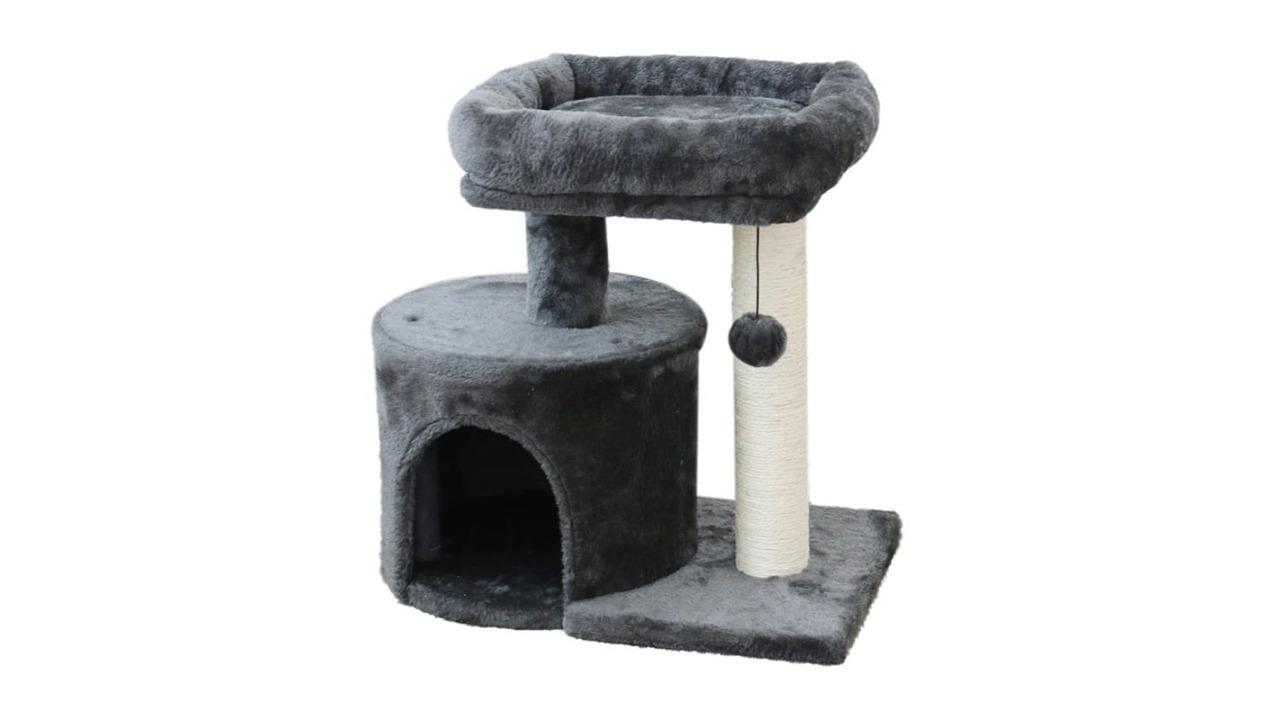 Catio Chipboard Flannel Cat Mini Scratching Tower - Dark Grey