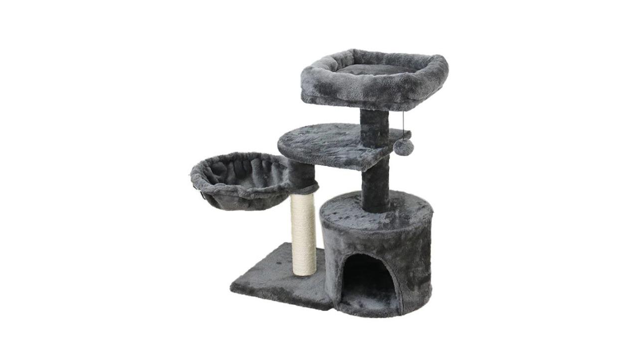 Catio Cubby Chipboard Flannel Cat Scratching Tower - Dark Grey