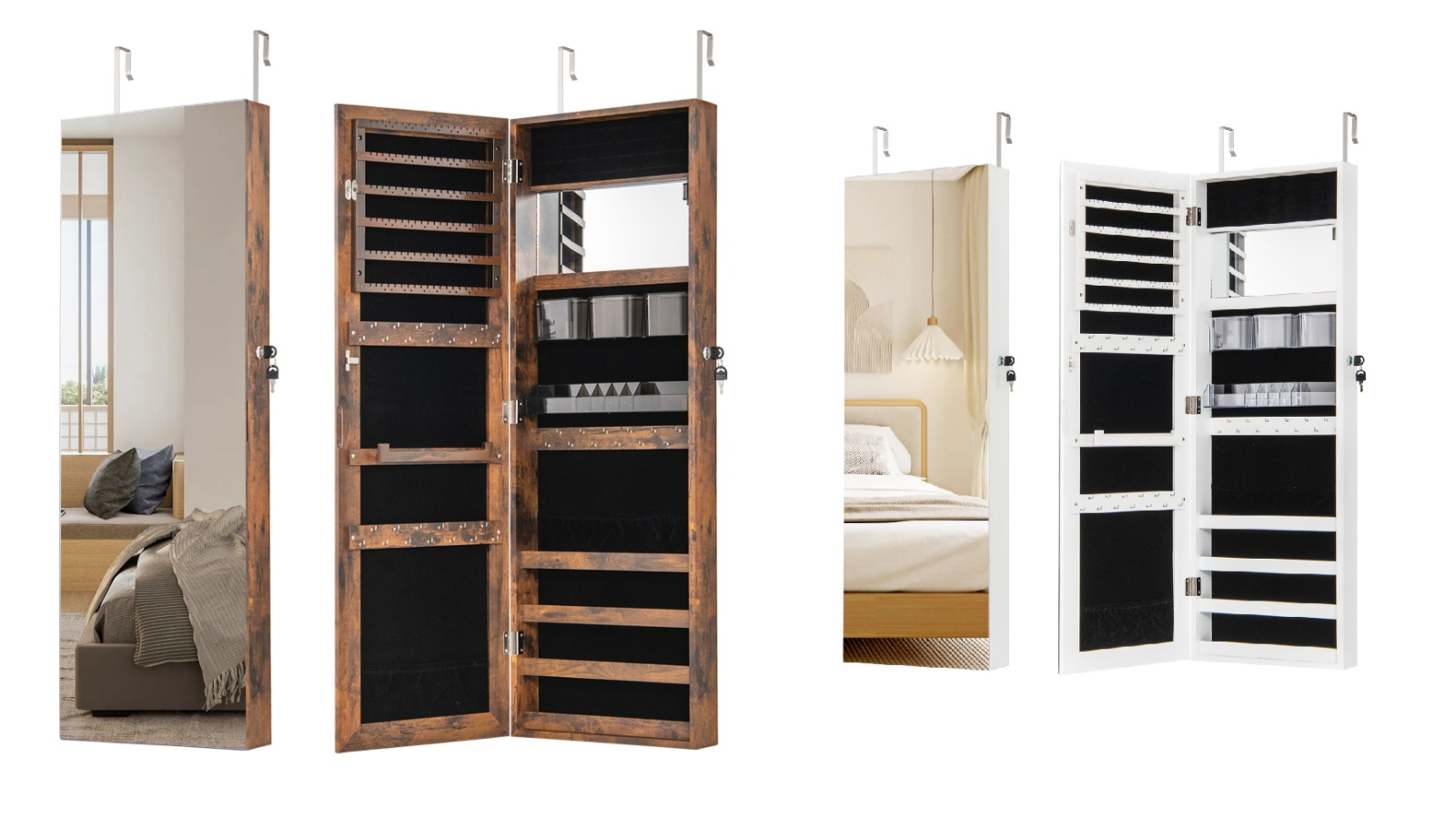 Costway 110cm Mirror Jewelry Cabinet Armoire Wall/Door Organizer