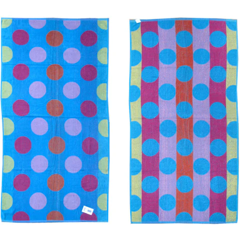 Appleby & Co Jacquard Velour Reversible Beach Towel Blue Circles Cotton Rich Design