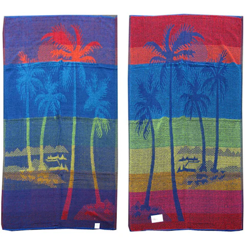 Appleby & Co Imperfect Set of 4 Jacquard Terry Beach Towels Palm Tree Tropical Design