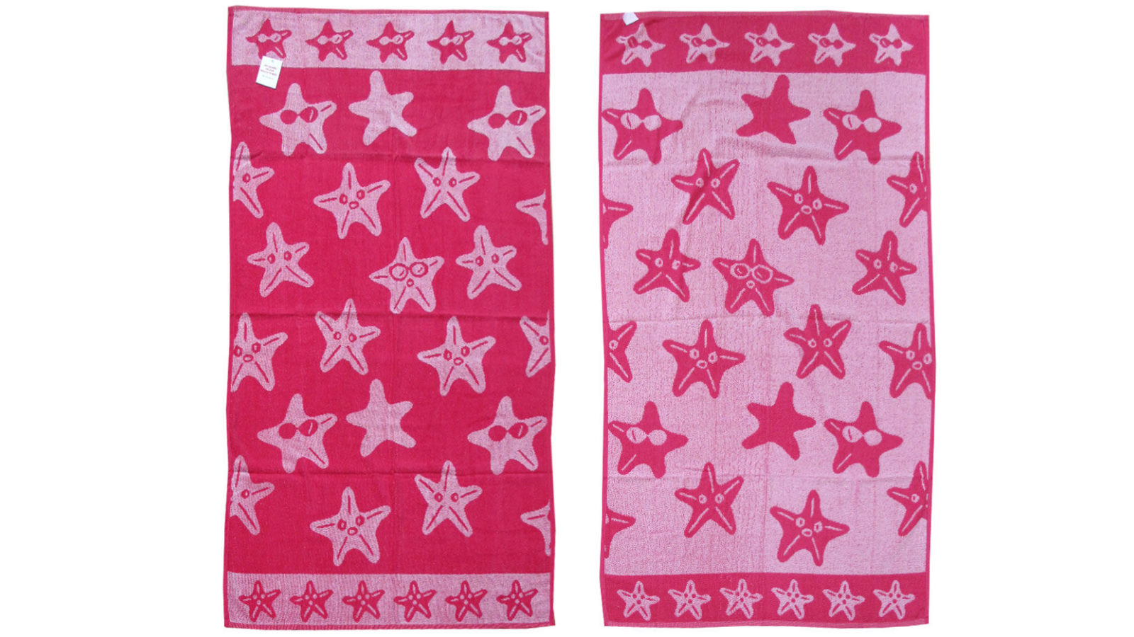 Appleby & Co Reversible Jacquard Velour Beach Towel Hot Pink Stars 81x162cm Cotton Blend