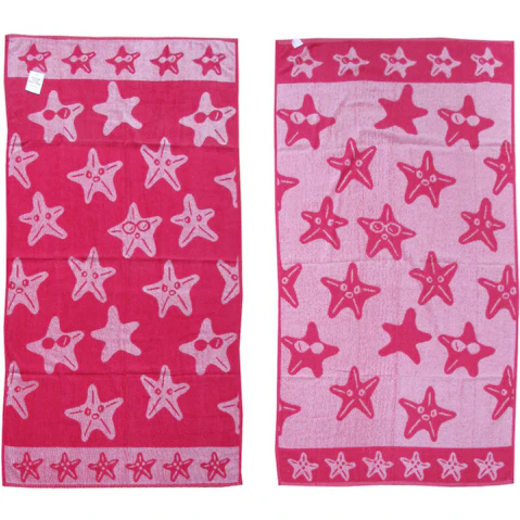 Appleby & Co Reversible Jacquard Velour Beach Towel Hot Pink Stars 81x162cm Cotton Blend