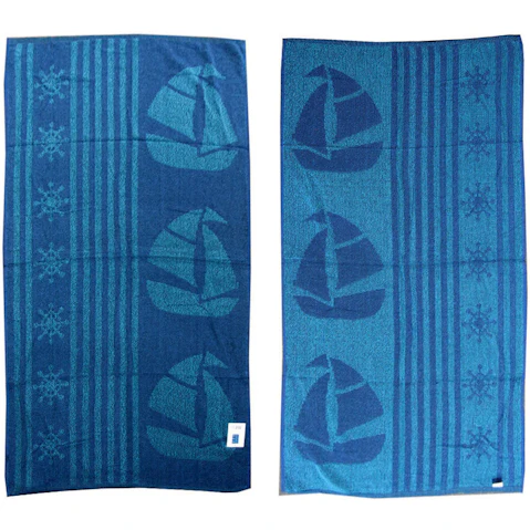 Appleby & Co Imperfect Set of 4 Jacquard Terry Beach Towels Sail Boat and Tropical Designs