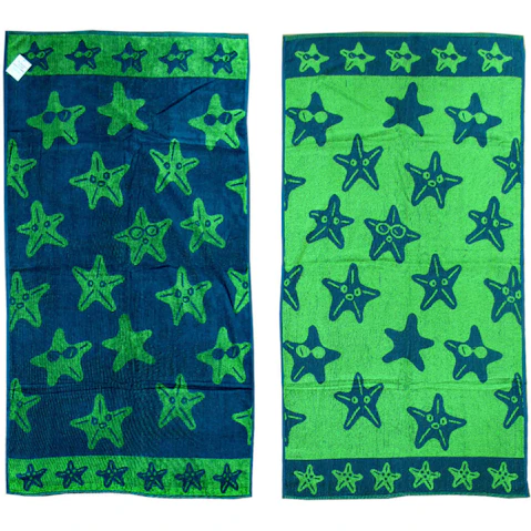 Appleby & Co Reversible Jacquard Velour Beach Towel Blue Stars 81x162cm Cotton Blend