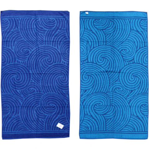Appleby & Co Reversible Jacquard Velour Beach Towel Blue Swirls 81x162cm Cotton Blend