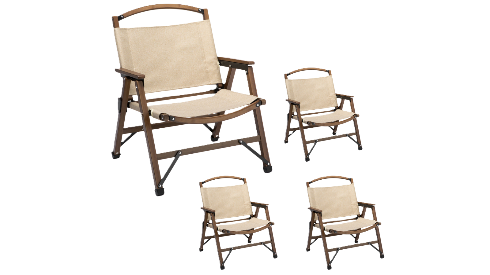 YS 4 Piece Khaki/Beige Bamboo Foldable Outdoor Camping Chair