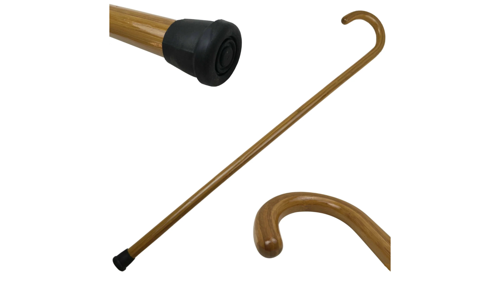 YS 92cm Walking Stick Wood Cane Pole Carved Varnished Sturdy - Brown