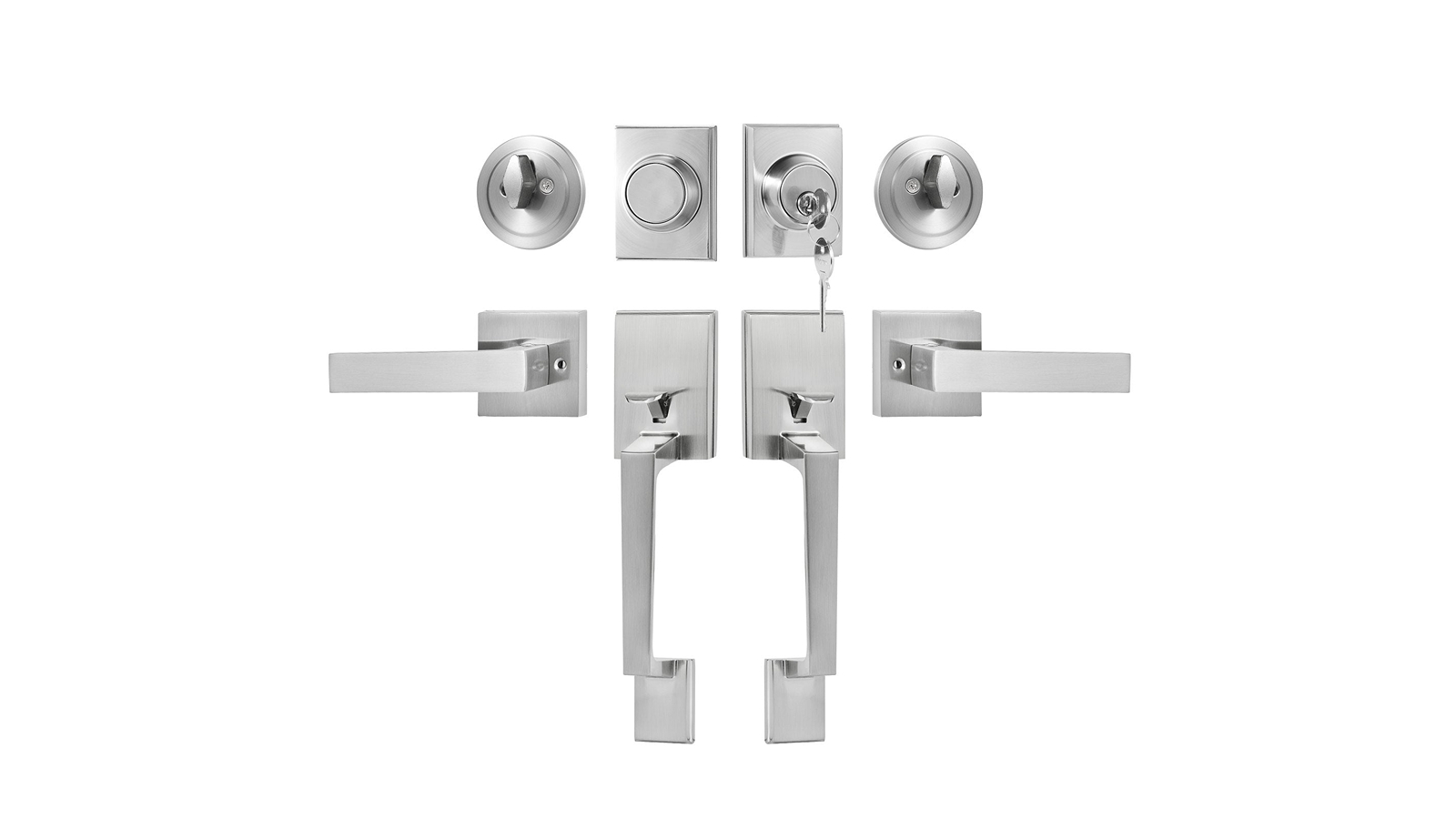 YS Square Satin Nickel Double Door Handle Set