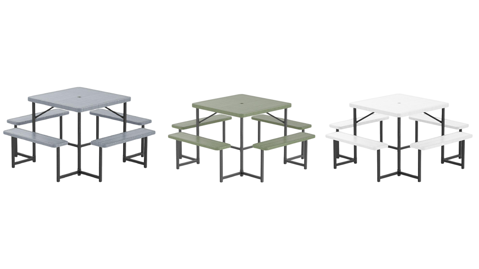 Costway Picnic Table Bench Set for 4-8 People with All-Weather HDPE Tabletop and Umbrella Hole