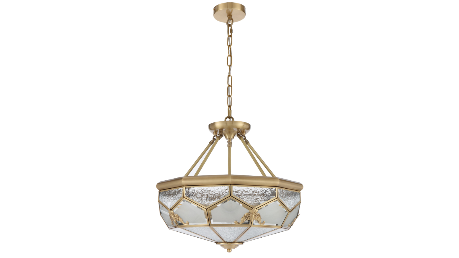 Pretty & Practical Trapani Brass Flush Mount Light with Frost Water Glass and Chain