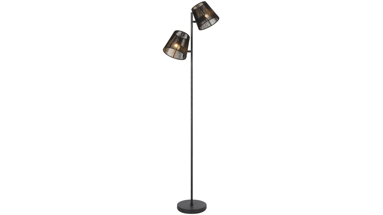 Pretty & Practical Potenza Gun Metal Floor Light with Black String Shade and Foot Switch
