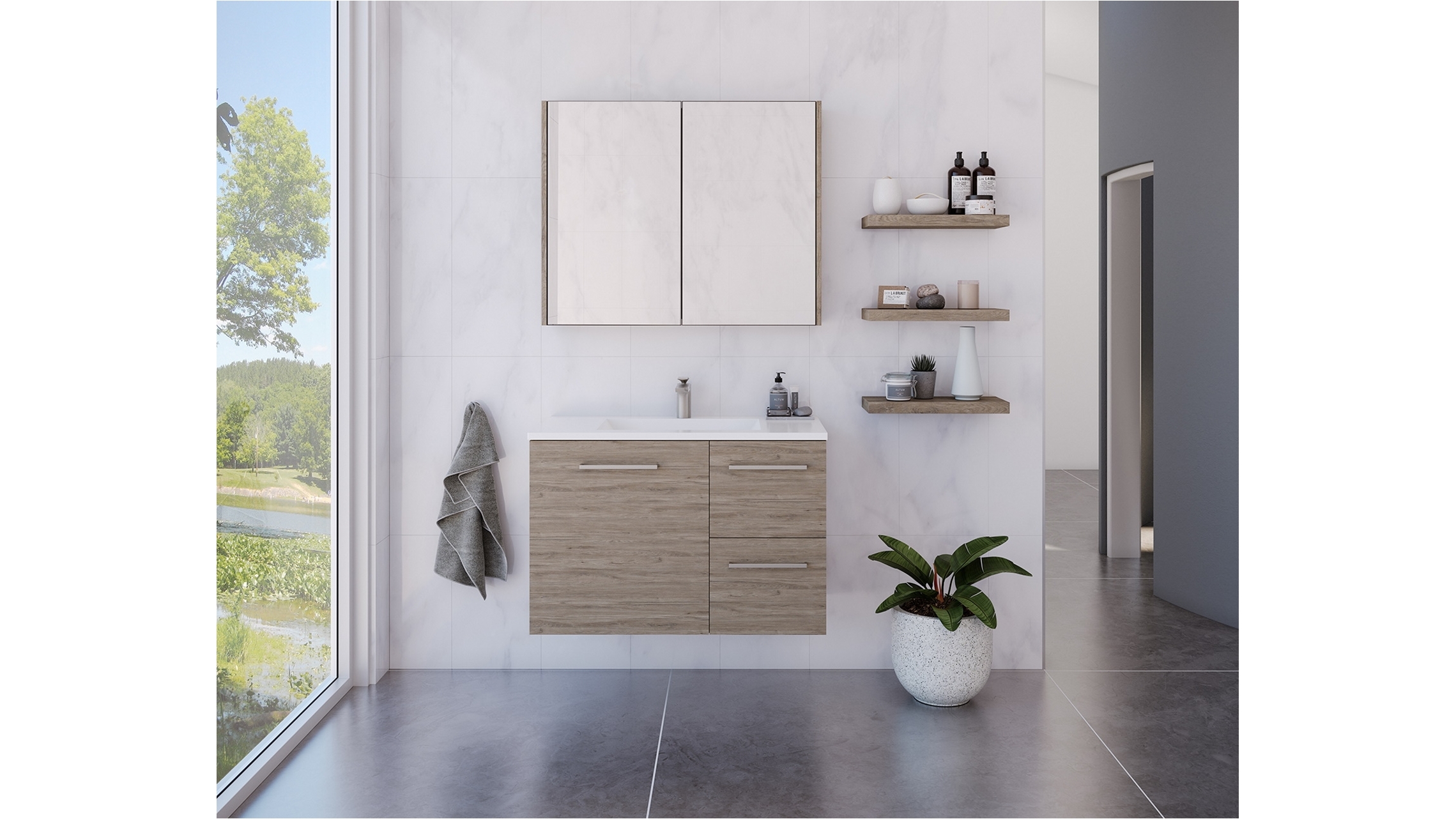 Timberline Austin 900mm WallHung Vanity with Centre Bowl Regal Mineral