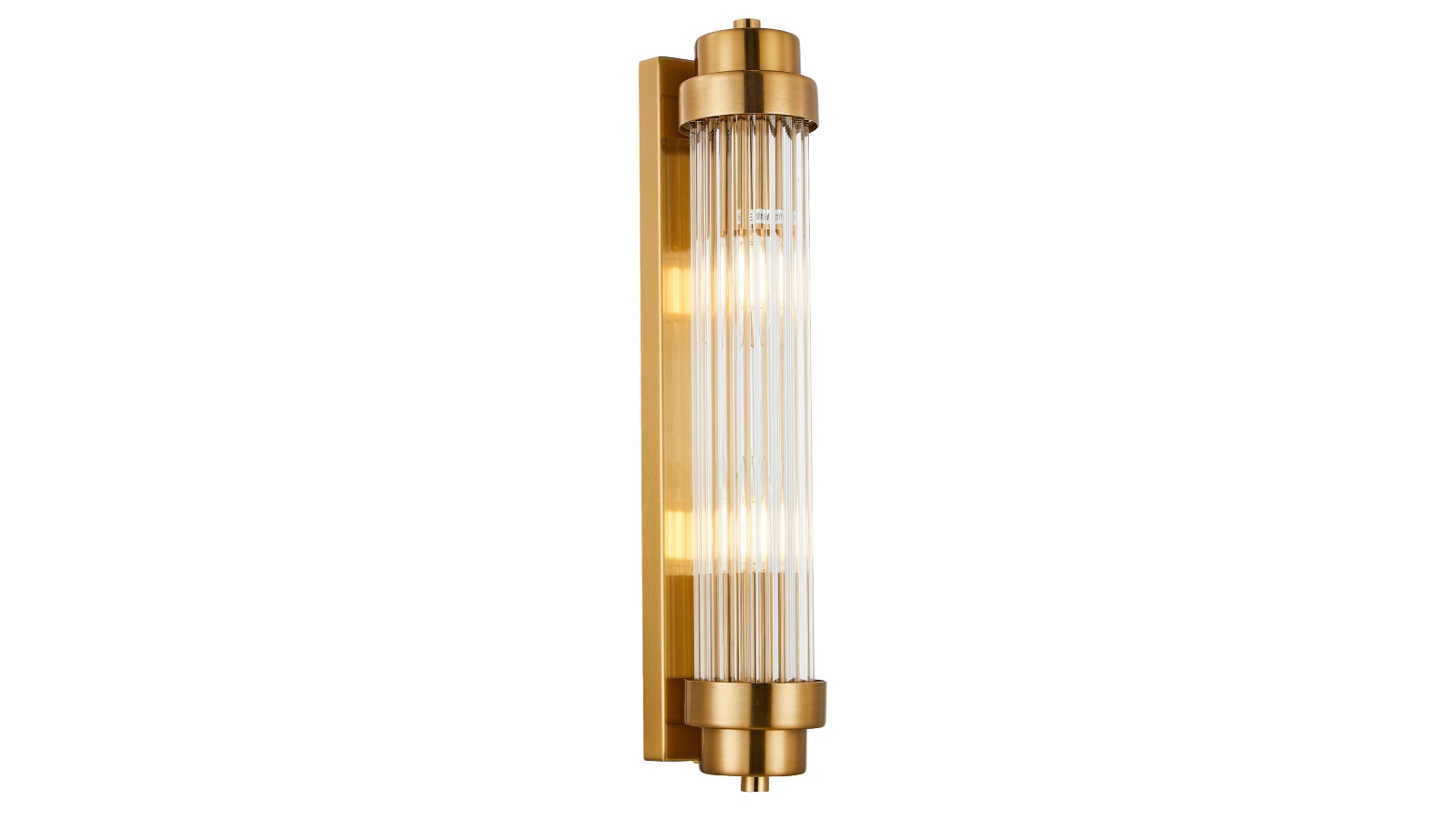 Varillas Interior Surface Mount Wall Light Up/Down Clear Glass Rod with Antique Brass Highlight & Base