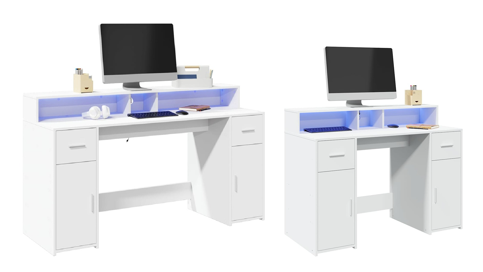 vidaXL White Engineered Wood Desk with LED Light