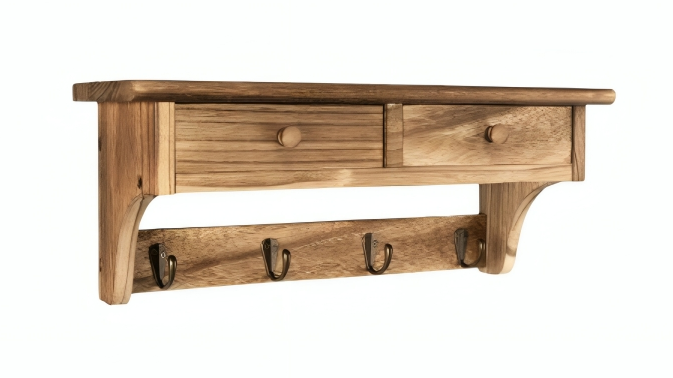 NNETM Rustic Elegance Wall Mounted Coat Rack with Shelf and Vintage Hooks