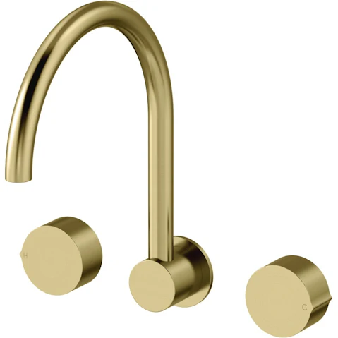 Arcisan Venn Wall Mount Kitchen/Laundry Tap Set with Arch Spout - Brushed Brass