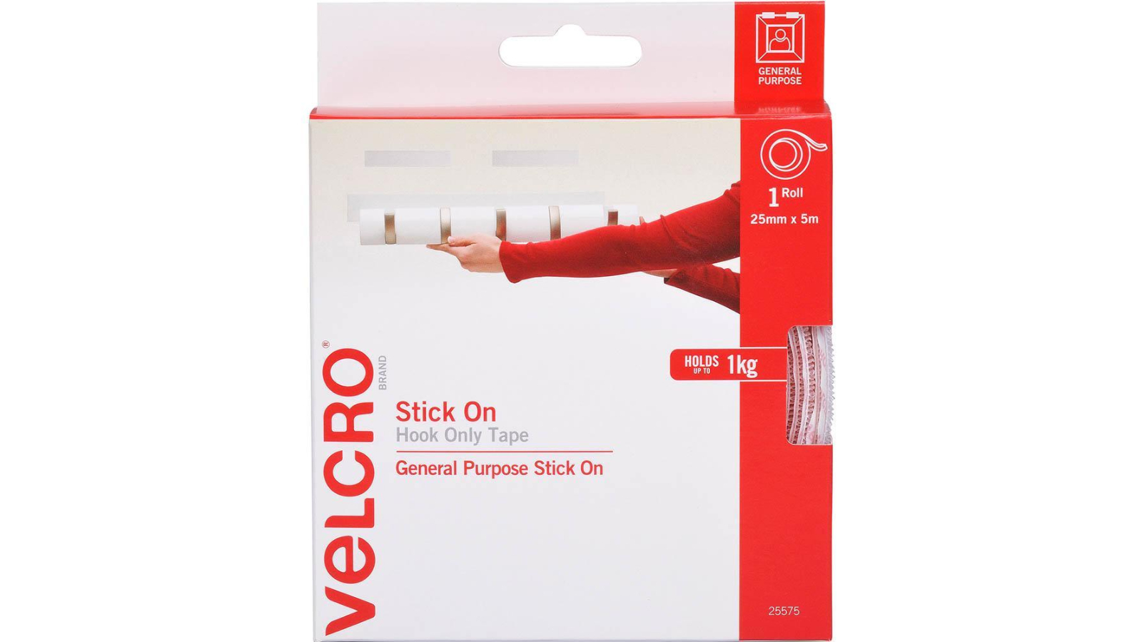 Velcro 2.5cm x 5metre Brand Stick-On Hook Only - White