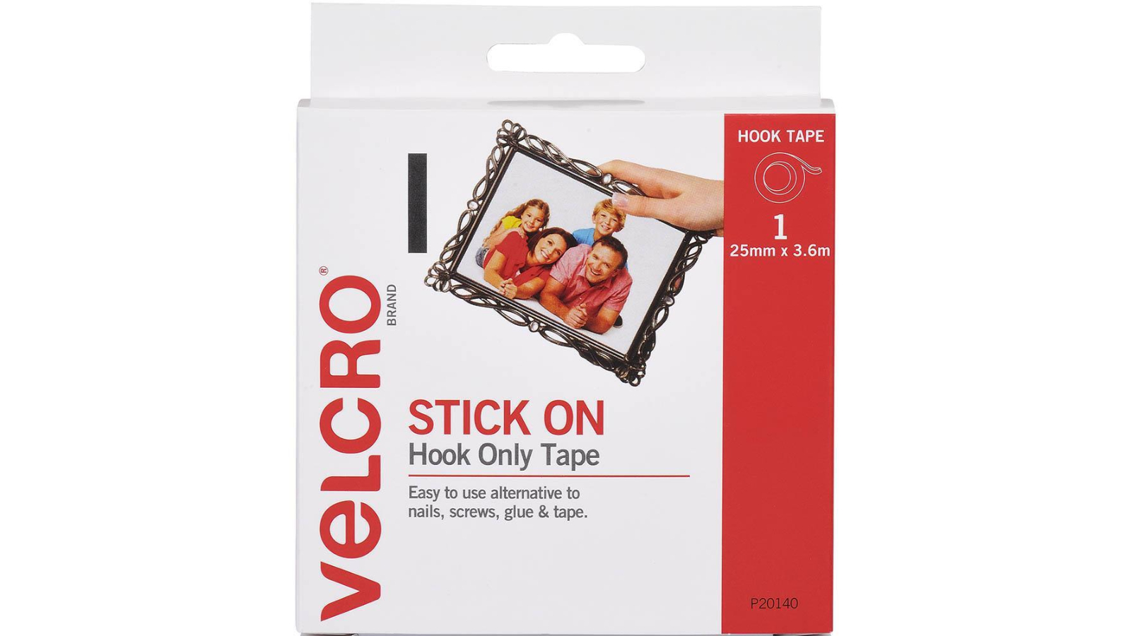 Velcro 2.5cm x 3.6metre Brand Stick-On Hook Tape - White