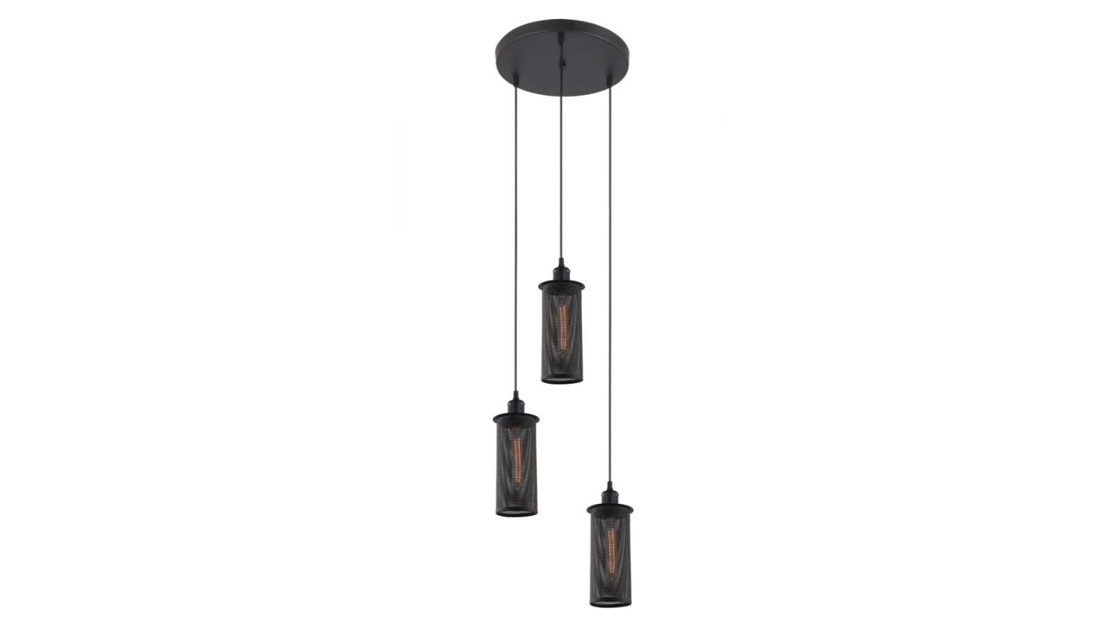 Veneto Black Oblong Mesh Iron x 3 Round Base Indurstrial Pendant Light