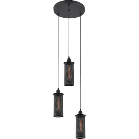 Veneto Black Oblong Mesh Iron x 3 Round Base Indurstrial Pendant Light
