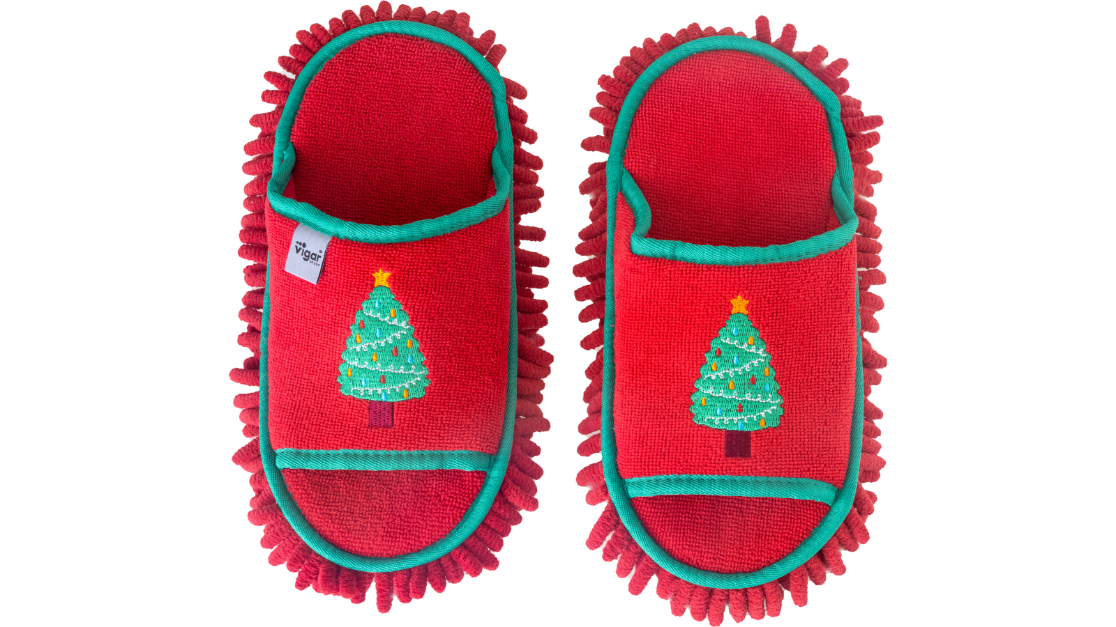 Vigar Red Christmas Tree Microfibre Cleaning Slipper