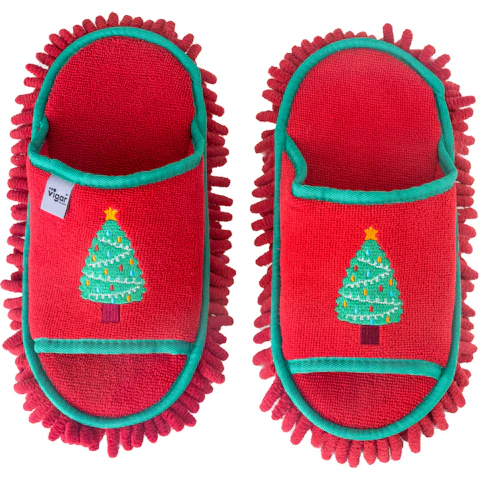 Vigar Red Christmas Tree Microfibre Cleaning Slipper