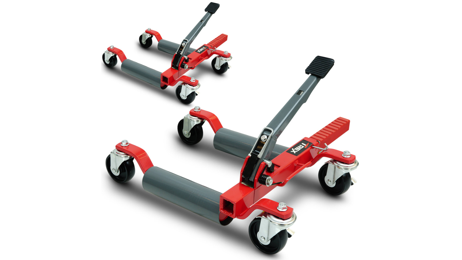 T-Rex Set of 2 Mechanical Ratcheting Foot Pedal Wheel Dolly for Auto Car Moving Vehicle Positioning Jack