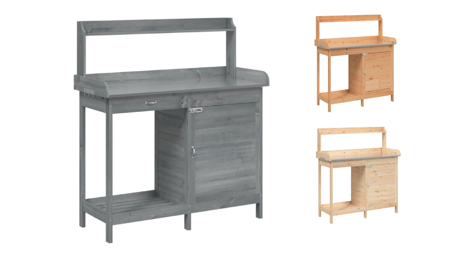 vidaXL Solid Fir Wood 110.5 x 45 x 124.5cm Potting Table with Cabinet