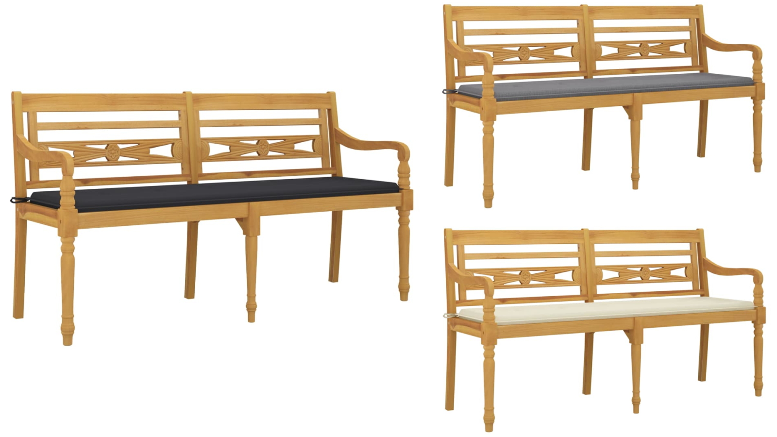 vidaXL 150cm Solid Wood Teak Batavia Bench with Cushion