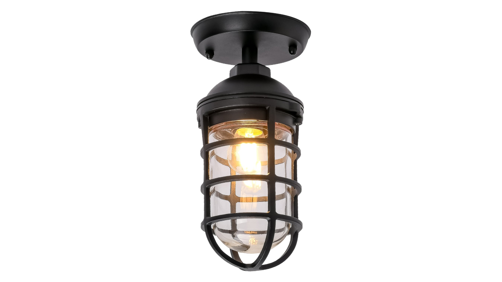 Villaku Exterior Wall/Ceiling Light Cylinder Matte Black Aluminium & Glass with Cage IP44
