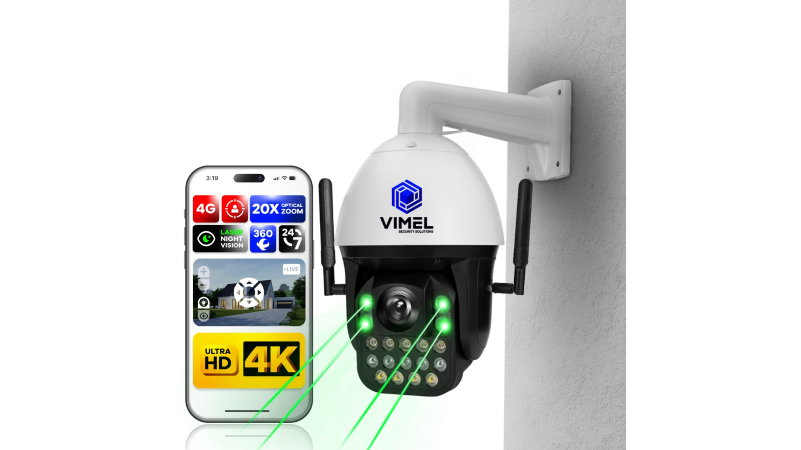Vimel Commercial Grade 4G 4K PTZ Security Camera with Construction Site Auto-Tracking