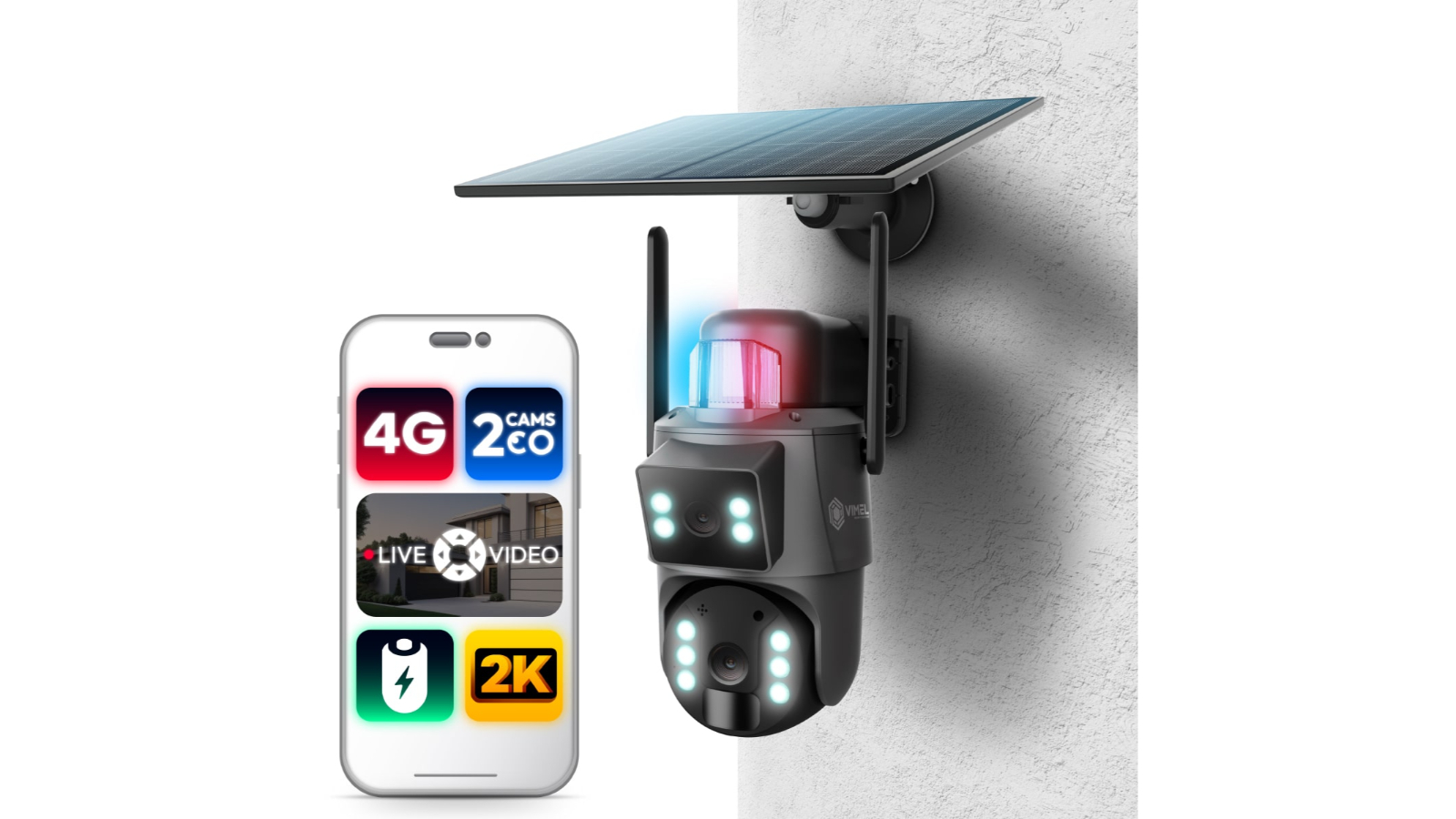 Vimel 360 View Wireless 4G Solar Battery Security Camera with Sim Card