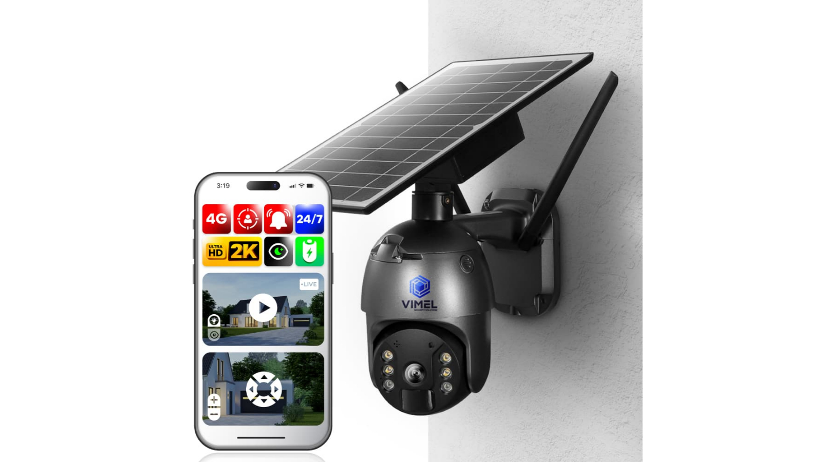 Vimel Wireless 4G Solar Battery Powered PTZ Security Camera