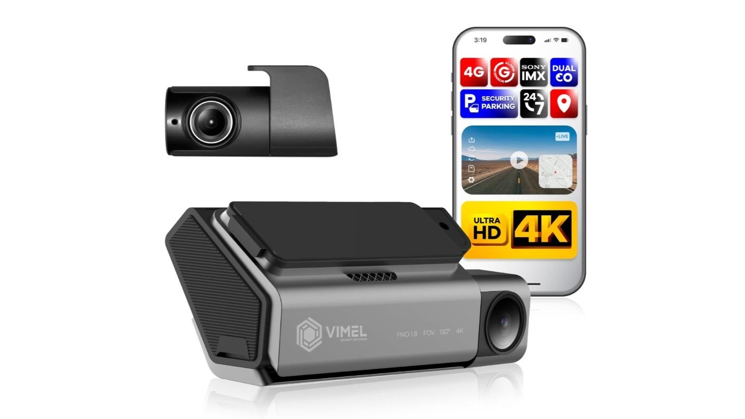 Vimel 4G 4K Front and Rear View Dashcam with GPS Tracker
