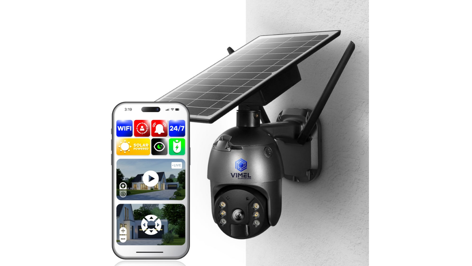 Vimel WIFI Security Camera Solar with 2 ways Audio Remote Phone View