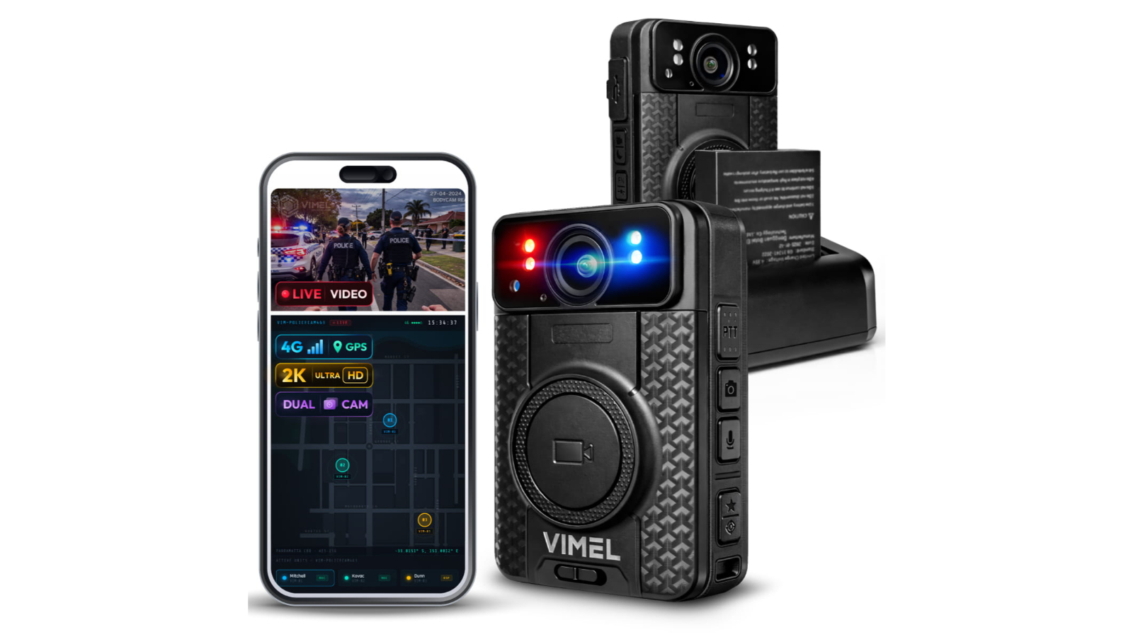 Vimel Police Dual Cam View Guard Live Wi-Fi Recorder 4G Body Camera