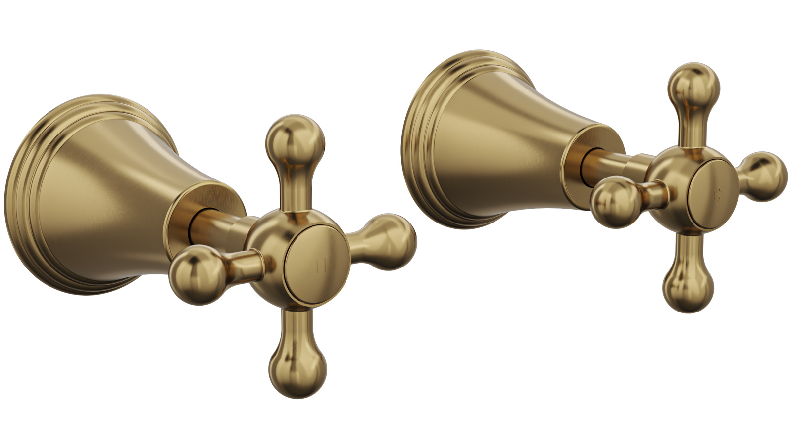 Linsol Vintage Cross Handle Wall Top Assemblies - Brushed Brass
